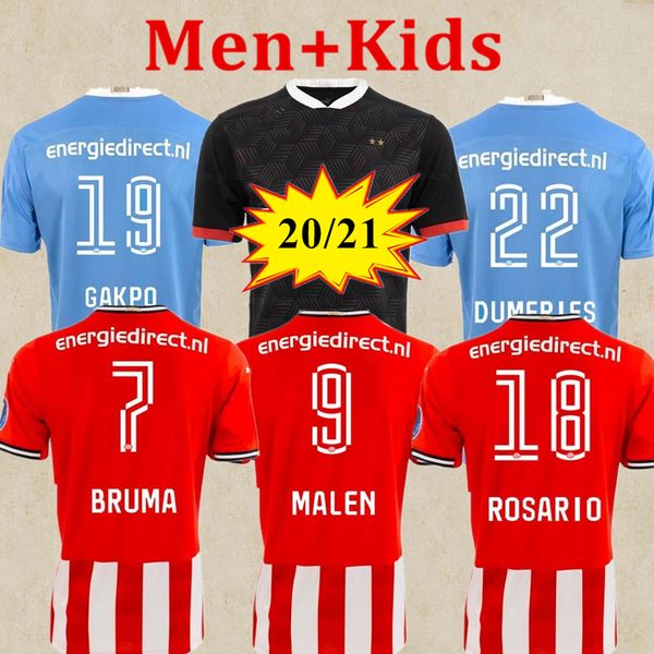 

big size 20 21 psv eindhoven soccer jersey third black 2020 2021 bruma malen pereiro lozano men+kids maillot de football shirt third camiset, Black;yellow