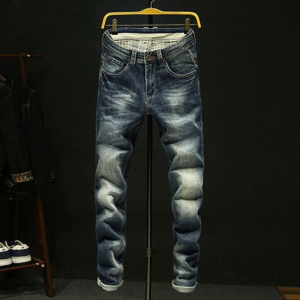

2020 fashion casual washing vintage biker motorcycle cargo hip hop streetwear men's jeans feet pants jeans trousers, Blue