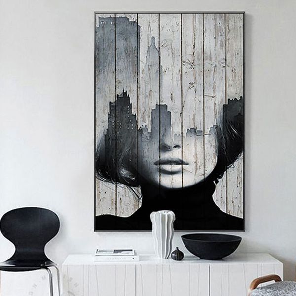 

paintings surelife abstract fashion figure black and white wall art prints canvas pictures poster gift living room home decor