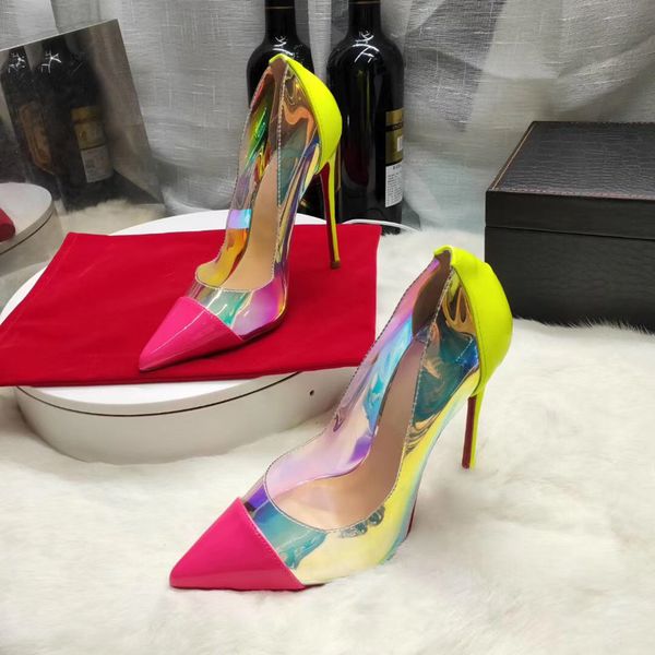 

knockout2020 size 34-45 patchwork mirror pvc genuine leather inside shiny women high heels dress party shoes, Black