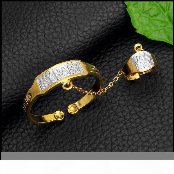 

K New Two -Tone Baby Bangles With Ring Real Yellow Fine Gold Gf Anti -Allergy Letter Silvery My Baby Kids Daughter Son Cute