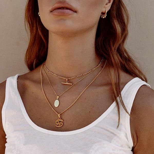 

stylish figaro chain gold color metal choker thin chain titanium steel stick pendant necklaces for women minimalist necklace, Silver