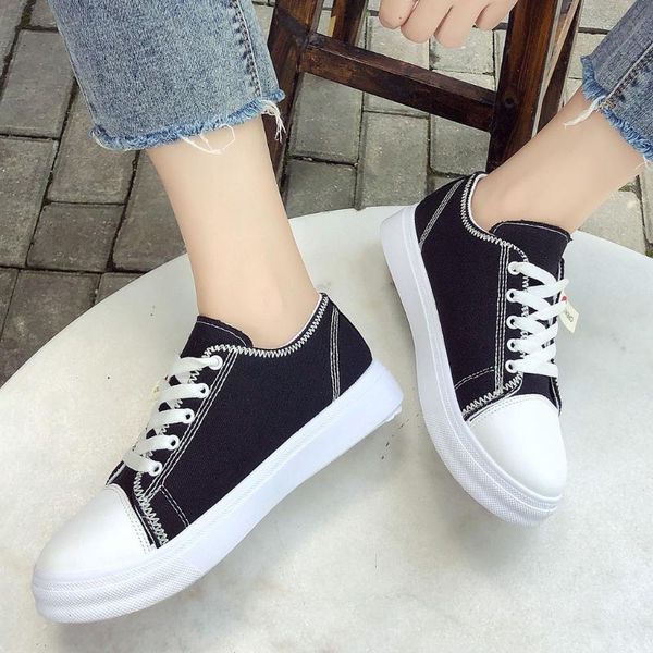 

women's flat canvas round toe shallow mouth casual walking shoes fitness students canvas sneakers shoes 2020 fashion #3