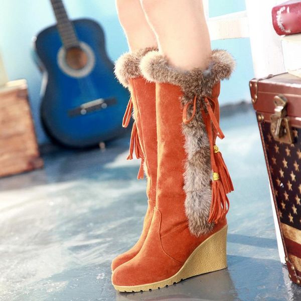 

кисточка увеличить теплый меховой обувь женская отдых круглый toe keep warm длинные пробки снег сапоги женщина обувь оранжевый новый botas m, Black