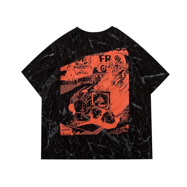 

mens hip hop tie dye letter printing t-shirts short sleeve fashion streetwear male casual cotton tees, White;black