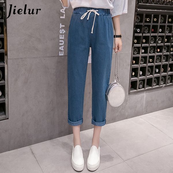 

boyfriend pocket drawstring ladies jeans woman elastic high waist plus size 5xl black jeans blue jean femme 2020