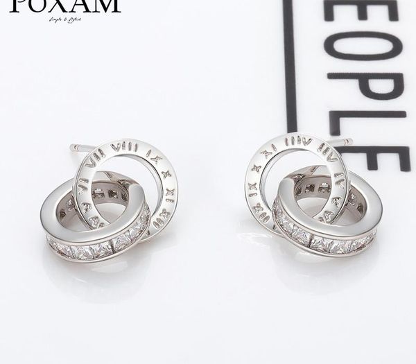 

poxam мода роскошь римских цифры круглого intersect кристалл малая серьга стержень для женщин людей punk мальчика девочка сережки 202016, Golden;silver