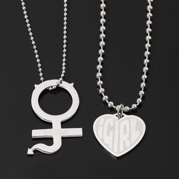 

100% stainless steel female symbol internet girl she devil igirl choker necklace for women heavy gothic streetwear chain jewelry, Silver