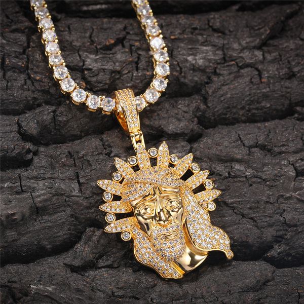 

men women fashion hip hop jewelry necklace gold silver colors cz juses pendant necklace with tennis rope chain necklace nice gift