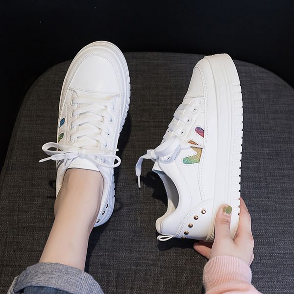

women walking shoes female sneakers fashion white footwear round toe girls white shoes lace-up platform zapatillas mujer