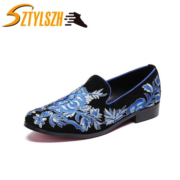 

british style handmade men velvet shoes with a variety embroideries men party and prom business wedding shoes moccasins flats, Black