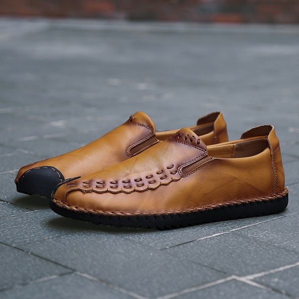 

nine o'clock casual leather men luxury loafers stylish handmade flats shoes for men autumn new breathable slip-on male footwear, Black