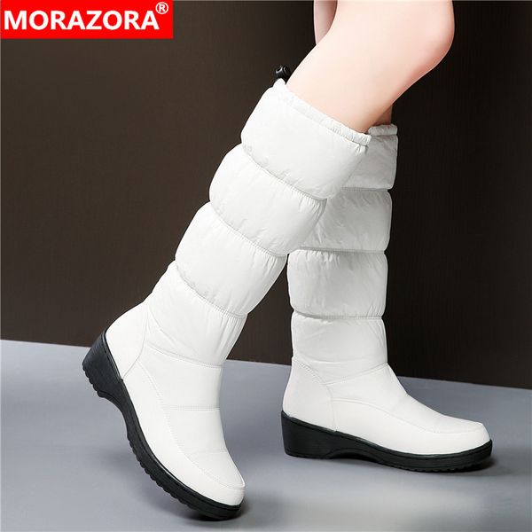 

morazora 3 colors warm down women's snow boots thick fur plush mid calf boots women white black ladies cotton space female