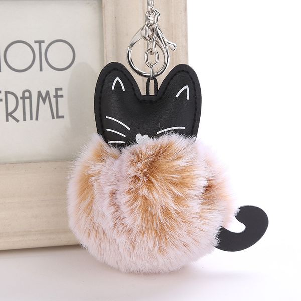

cute cartoon cat fur ball key chain pompom animal tail fur ball auto keychain women girls key ring customer gifts bag pendant, Silver