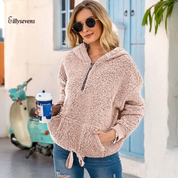 

solid velvet sweatshirt women streetwear long sleeve hooded zipper pocket sweatshirt winter clothes women sudaderas para mujer, Black