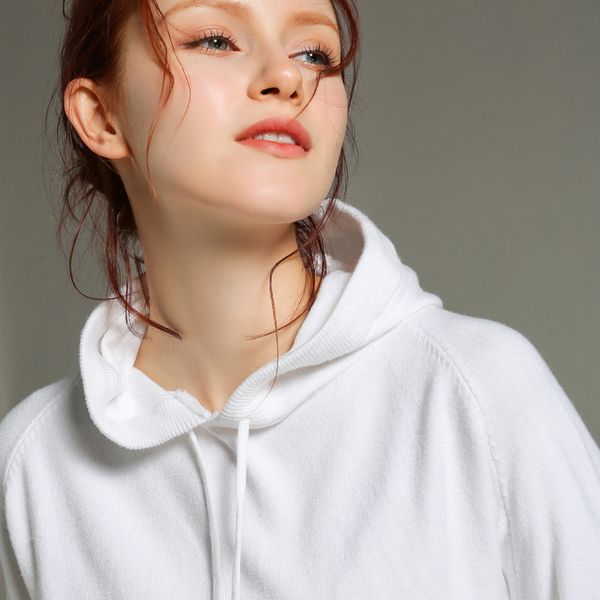 

свитер с капюшоном шерстяной женской осенью и зимней корейский свободный повседневный свитер с длинным рукавом вязаные дна, White;black