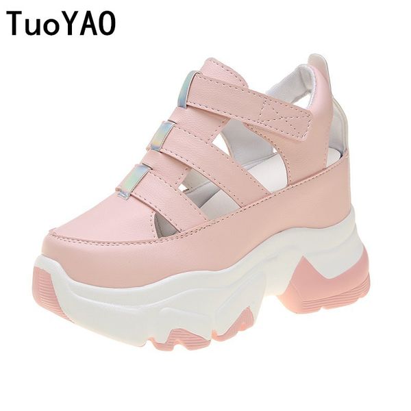 

summer fashion women's sandals 9.5 cm heels wedge platform shoes pink leather high heels sandals for women gladiator sneakers, Black