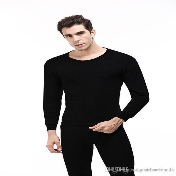 

2pcs clothing sets bottoming pajama sets mens winter sleepwear suits solid color tshirts long pants, Black;brown