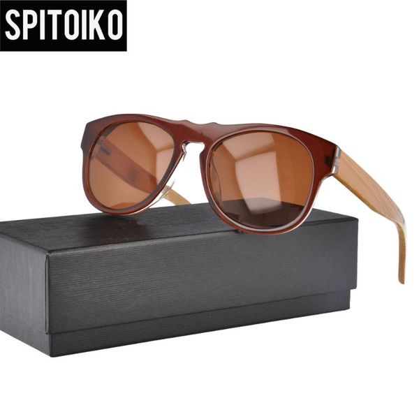 

spitoiko acetate sunglasses bamboo temple sunglasses with polarized lens sunshades sun glasses 208, White;black