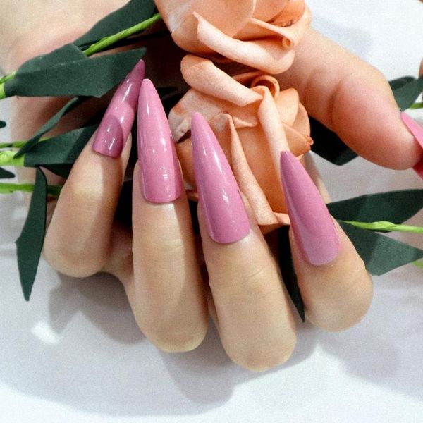 

extra long press on nails for women stiletto tips oval sharp end stilettos fake nail uv gel manicure artificial nails, Red;gold