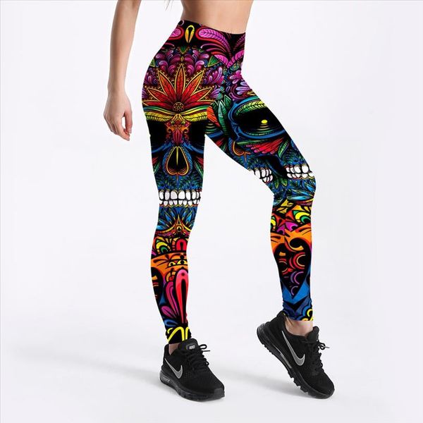 

summer style women leggings color skull amp;leaf printed leggings slim workout leggings punk girl trousers drop shipping, Black
