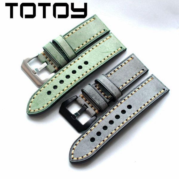 

totoy hand-wiping wax vintage cow strap, italy fn 20mm 22mm 24mm for leather watchbands,fast delivery, Black;brown