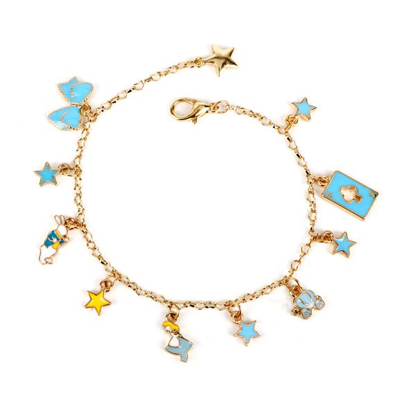 

mqchun 2020 fashion women charm jewelry movie alice in wonderland enamel metal charm bracelets star bow link chain bangles, Golden;silver