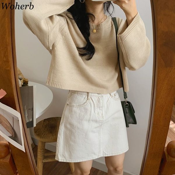 

woherb womens sweaters and pullovers autumn winter clothes knitted korean cropped sweater 2020 loose casual pull femme, White;black