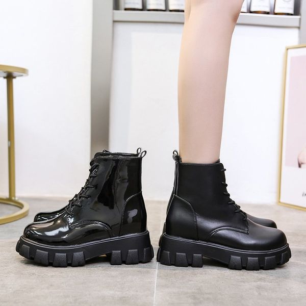 

boots front zipper women' ankle 2021 fashion style women spring platform ladies chunky shoes zapatos para mujer botas, Black