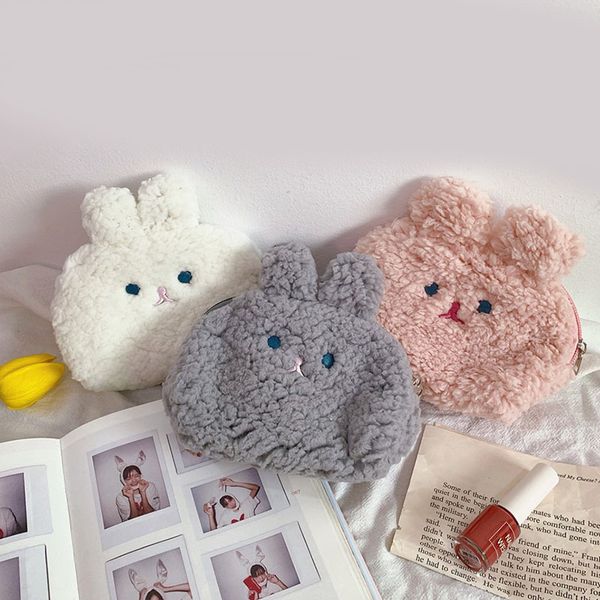 

super women children girls cotton plush coin purses holders zipper money bag pouch kids small wallets coin bank case, White