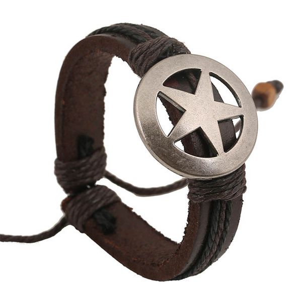 

lucky star charm bangle leather hand-woven zinc alloy fashion bangles jewelry accessories flexible size wrist bracelets, Golden;silver