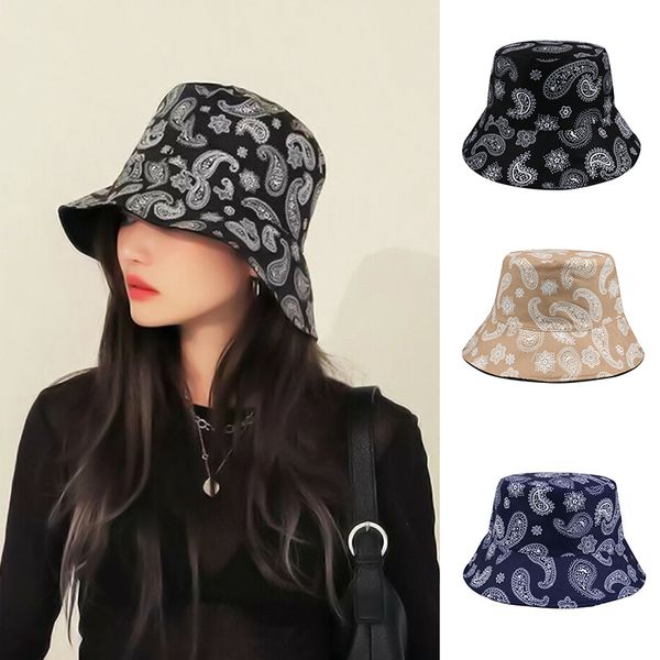 

summer bandana paisley cotton bucket hats for men women hip hop bob street panama outdoor fisherman hat fishing caps, Blue;gray