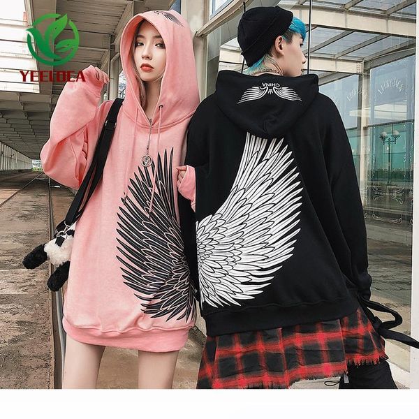 

2019 dropshipping new wings hooded sweatshirt fashion versatile men and women loose oversize high street hip hop couple hoodies, Black