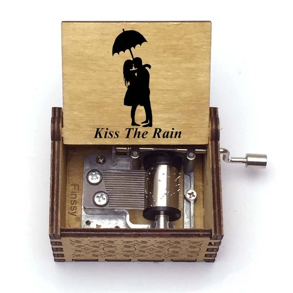 

kiss the rain theme wooden hand crank music musical box wife girlfriend birthday gift christmas gift, Silver