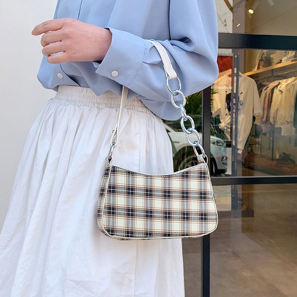 

baguette shape women handbag female plaid striped shoulder bag fashion splice large-capacity underarm bag clutch phone bags