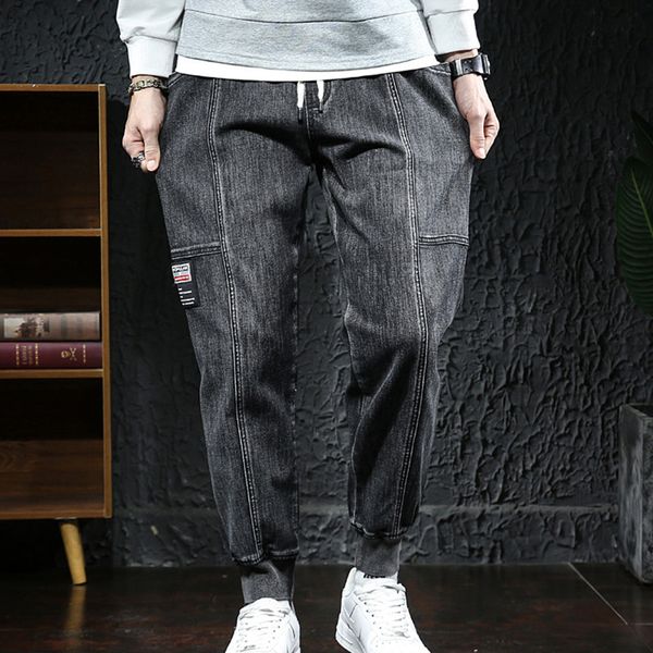 

loose plus size s-7xl harem pants men jeans autumn new trend denim long loose jeans men elastic elastic waist trousers, Blue