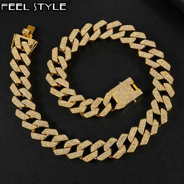

hip hop 20mm bling + iced out alloy rhinestones prong cuban link chain necklace for men jewelry, Silver