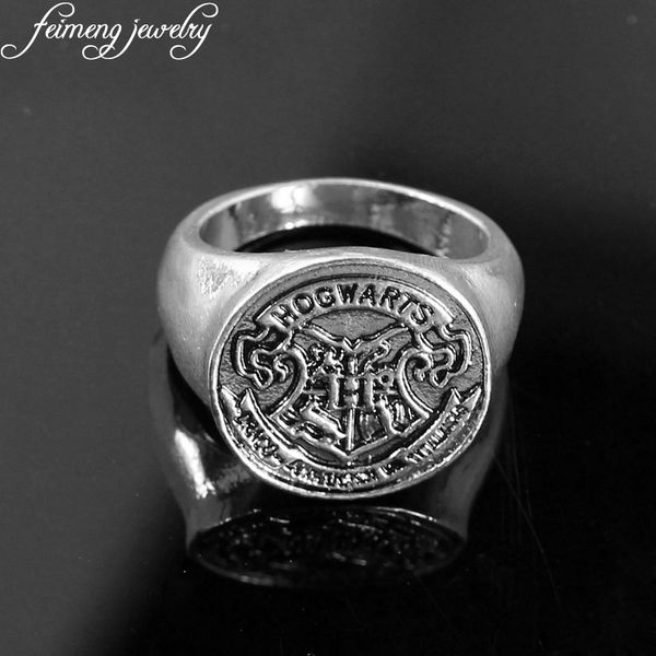 

feimeng jewelry hogwarts school badge ring retro silvery bade seal death hallows steampunk ring for women and men, Golden;silver