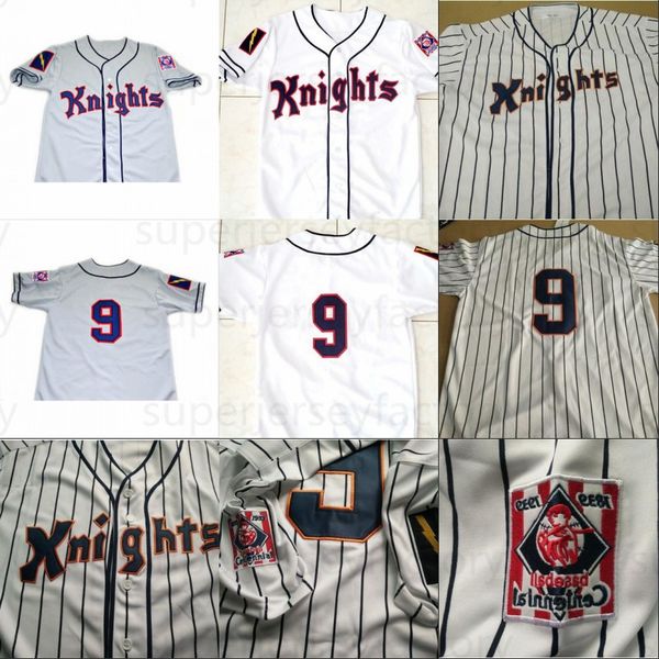 

#9 roy hobbs 1984 new york knights the natural movie button down baseball jersey 100% stitched custom jerseys grey white ing, Black;yellow