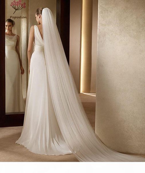 

white 3 m long trailing 3 layer cathedral wedding veils bridal veil with comb wedding vail accesories women was10012 c19041101, Slivery;golden