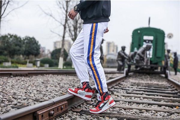 

печать capris брюки мужские карманные лоскутные штаны мода drawstring карандаш брюки мужские регулярной середины талии полосатый, Black