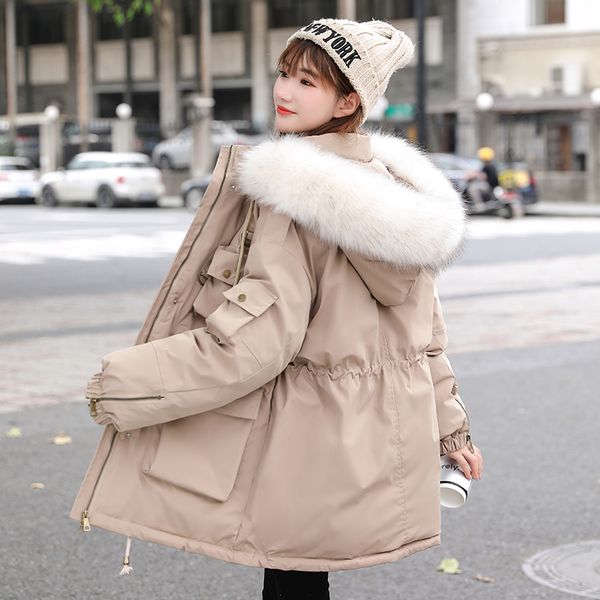 

almuerk 2020 winter women fur parka hooded pocket coat warm bomber jacket cotton lose boyfriend style long plus size large hoody, Black