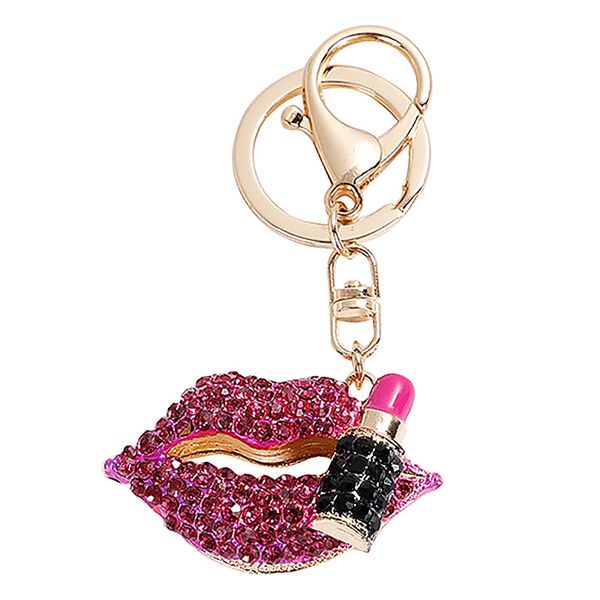 

creative crystal rhinestone lipstick makeup keychain for women keyholder keyring purse bag charm ornaments pendant jewelry, Silver