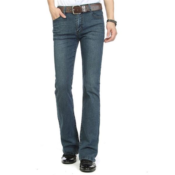 

new men's jeans slim bell-bottom boot cut pants male elastic nostalgic blue denim flares trousers