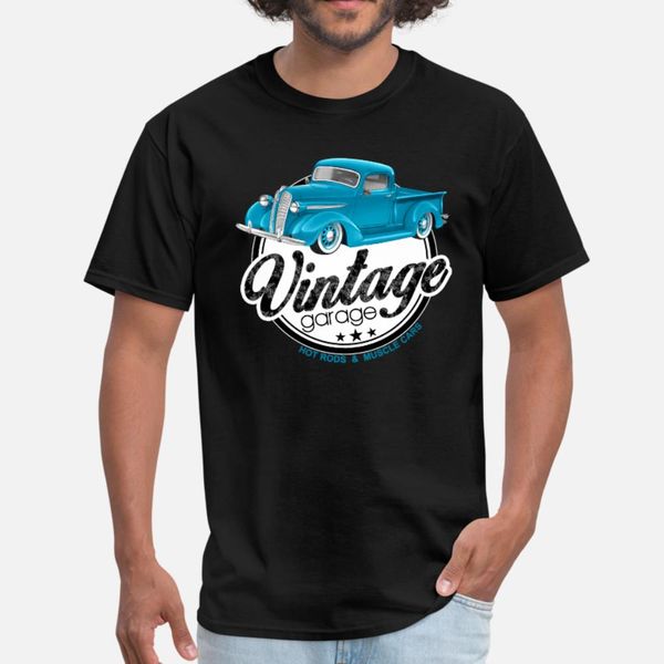 

vintage garage blue classic trucks t shirt men designing cotton o-neck slim interesting building spring formal shirt