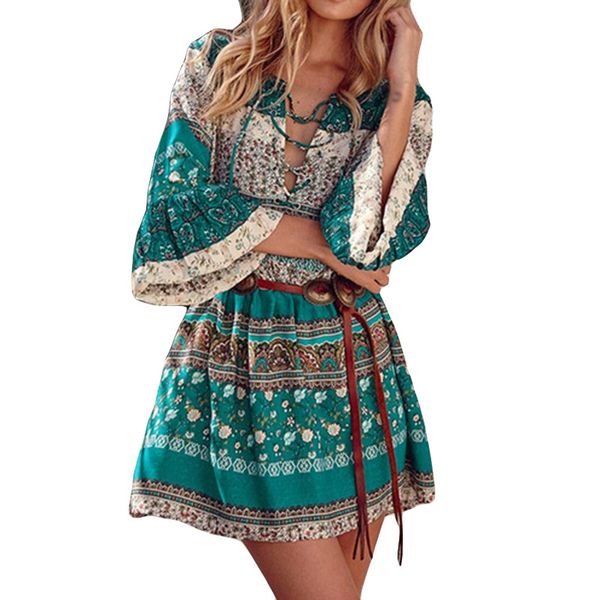 

2020 summer women bohemian floral beach dresses gothic tunics 4xl 5xl plus size half sleeve vintage retro midi dress robe femme, Black;gray