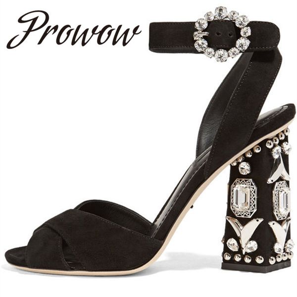 

new black genuine leather crystal beading high heel sandals open toe buckle strap party sandals shoes ladies