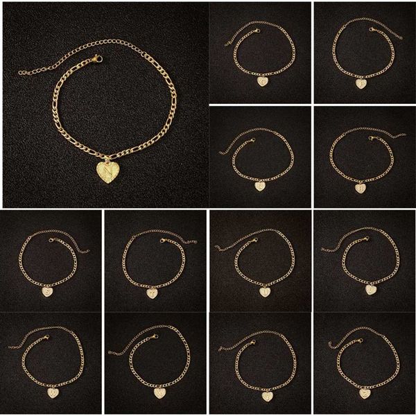 

heart initial anklets bracele for women stainless steel letter foot chain gold color women men a-z alphabet anklet jewelry, Golden;silver