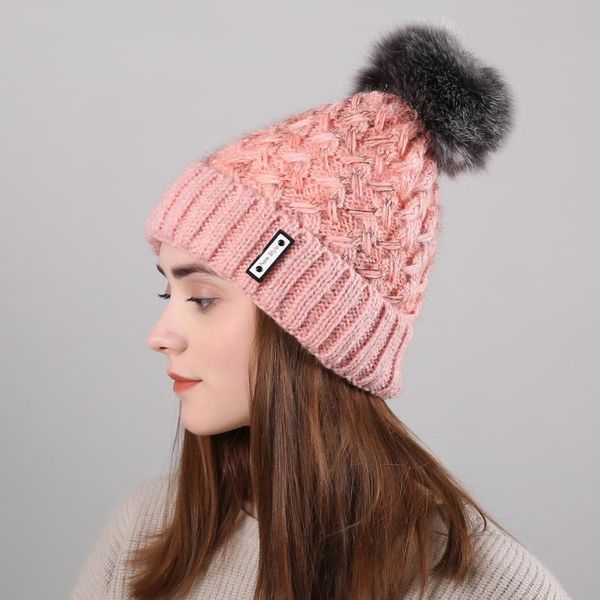

fashion women winter warm velvet hat knitted wool plus thick padded pompom hat cashmere winter beanies warm accessories, Blue;gray