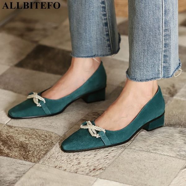 

allbitefo thick heels full genuine leather sweet bowtie wedding women shoes brand high heels office ladies shoes women, Black